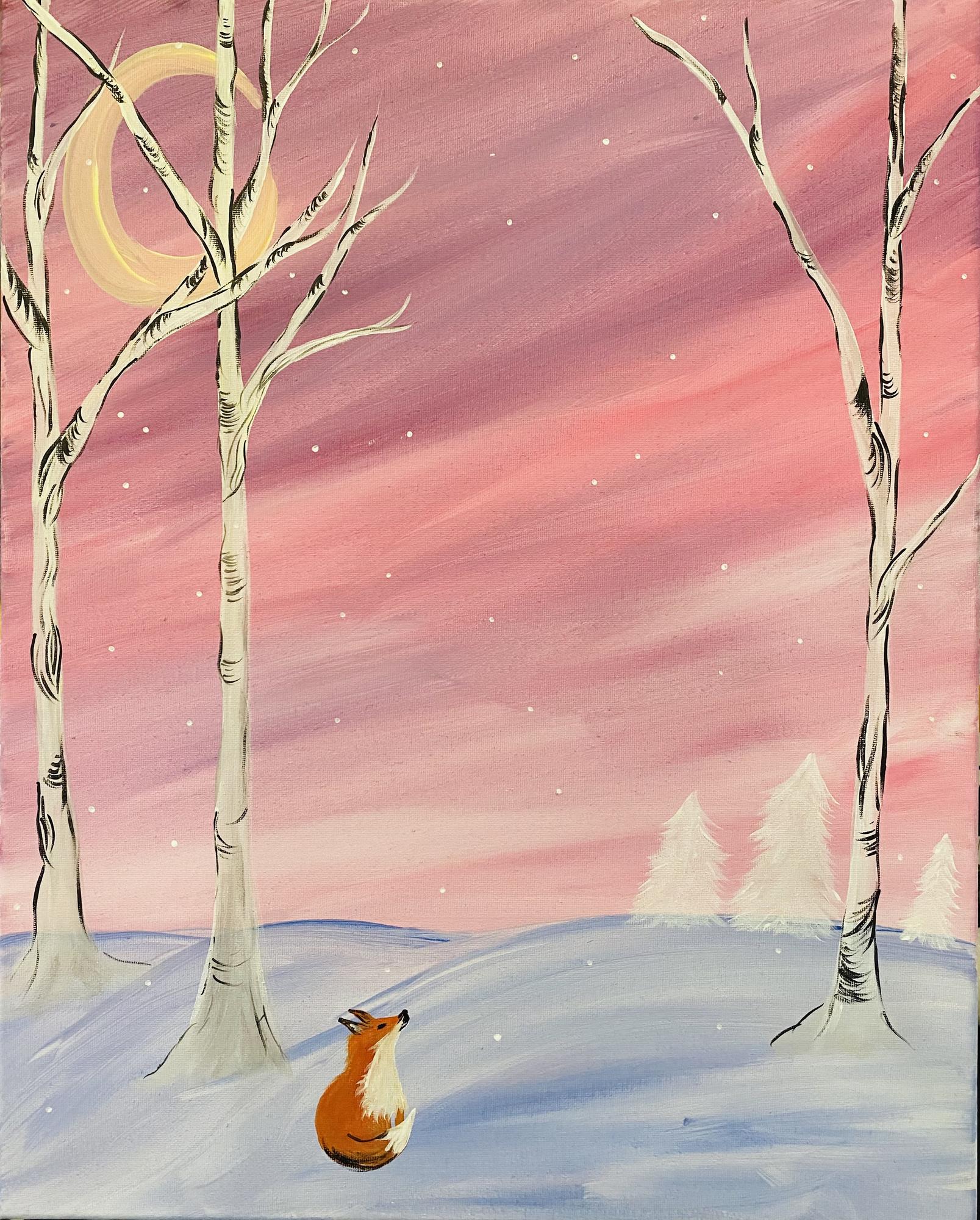 Paint this adorable fox in the snow with Kate from The Painted Goat to raise money for the Make A Wish Foundation